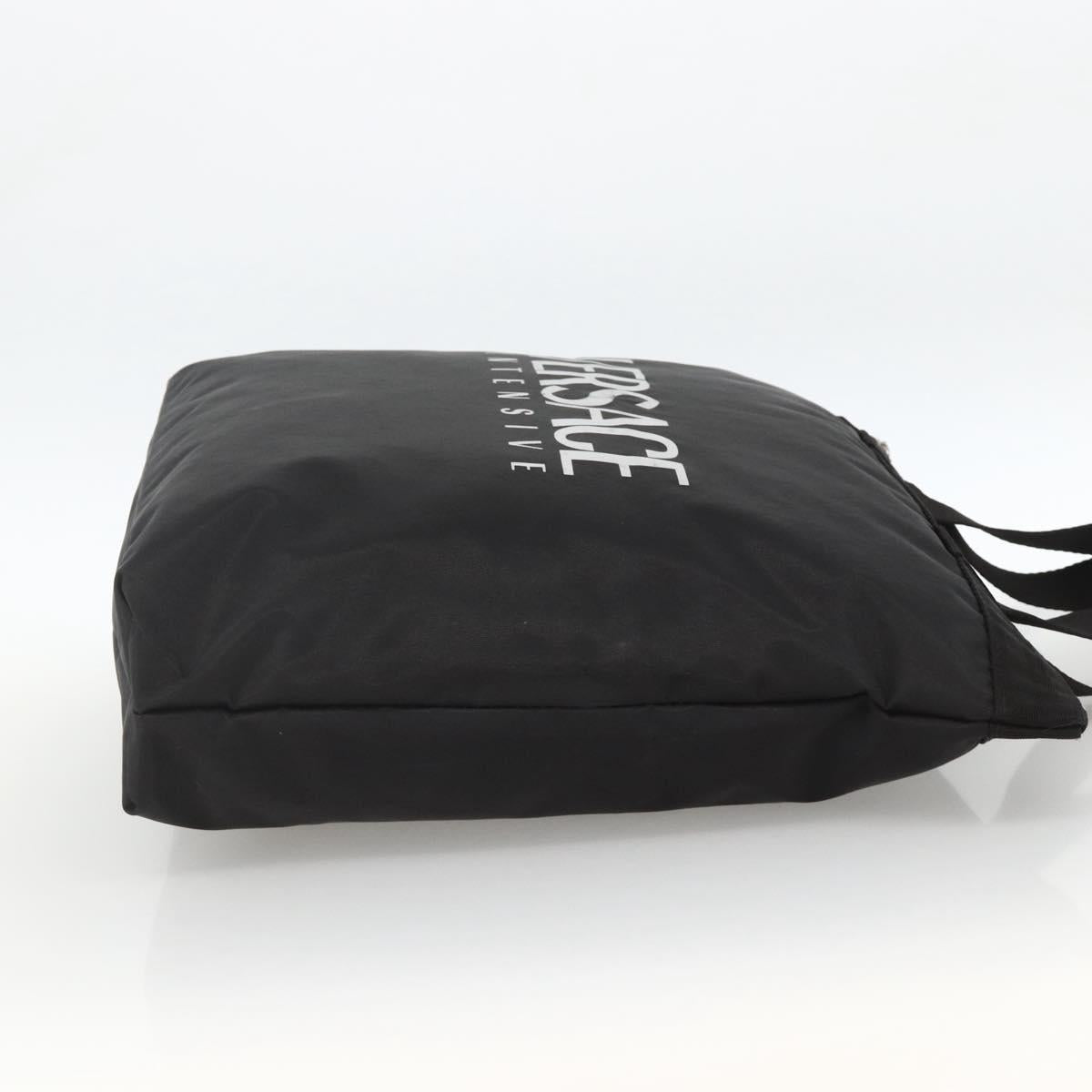 VERSACE Tote Bag Nylon Black Silver Auth ka3538