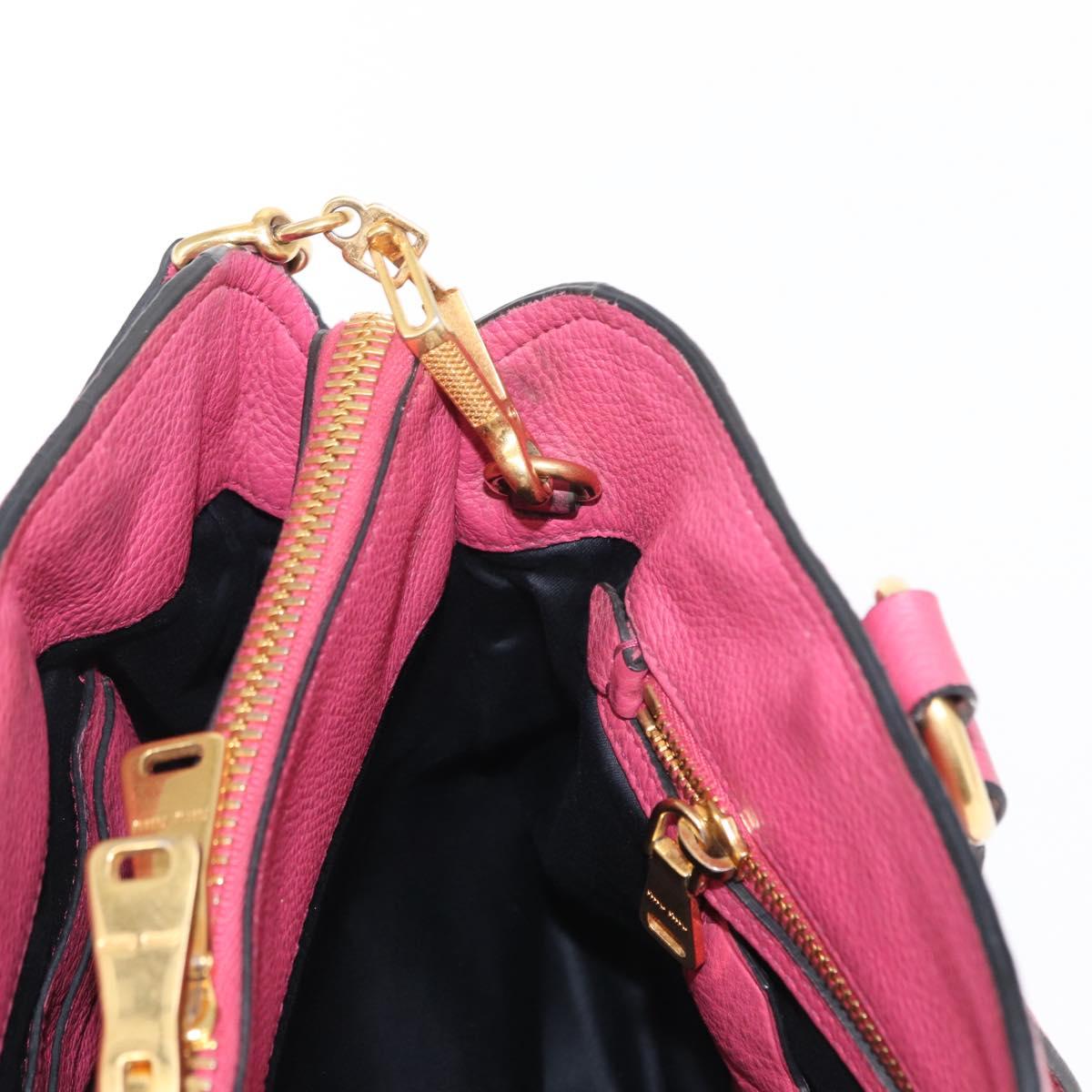 Miu Miu Tote Bag Leather 2way Pink Gold Auth ka354