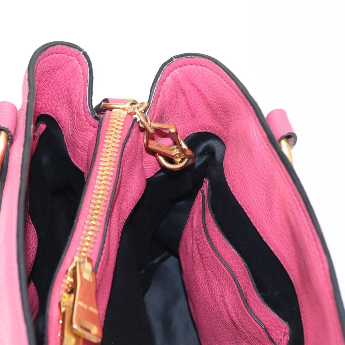 Miu Miu Tote Bag Leather 2way Pink Gold Auth ka354