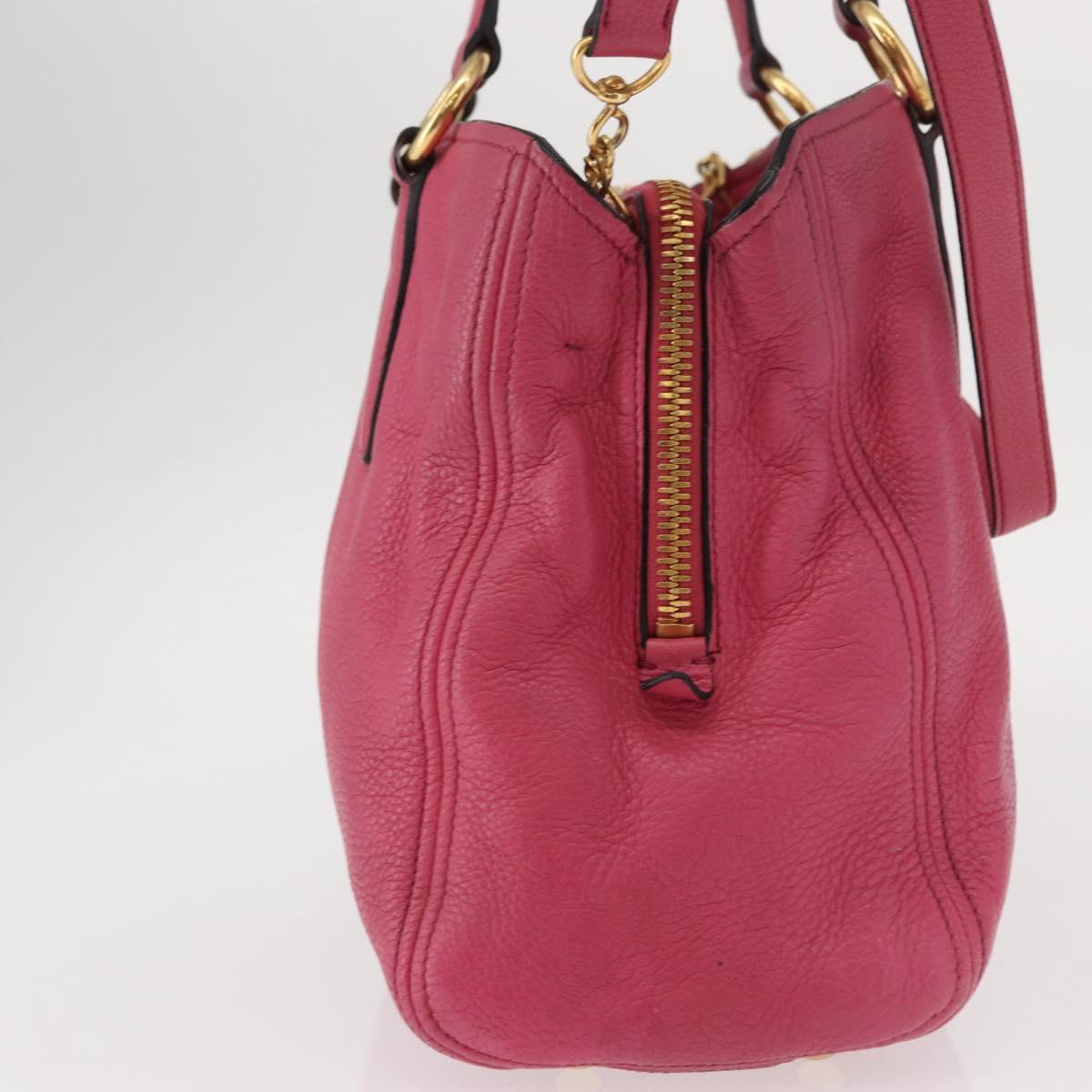 Miu Miu Tote Bag Leather 2way Pink Gold Auth ka354