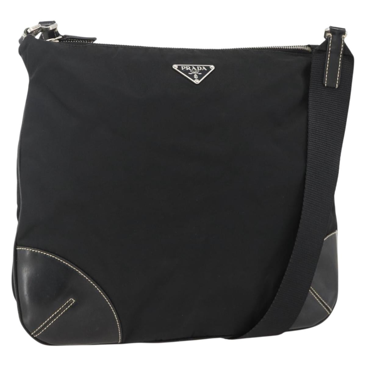 PRADA Shoulder Bag Nylon Black Silver Auth ka3541