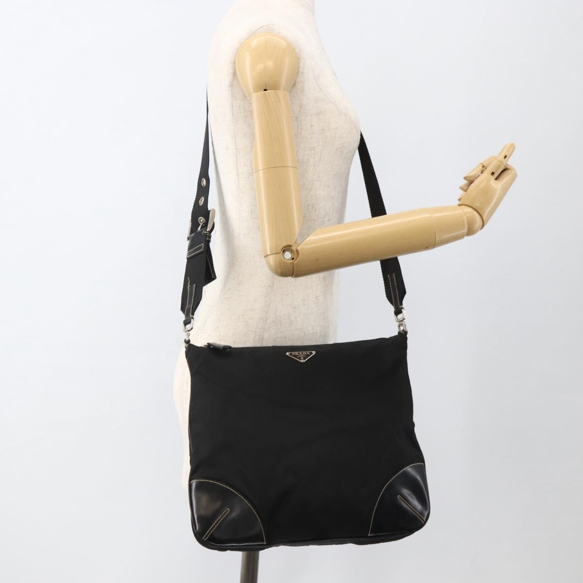 PRADA Shoulder Bag Nylon Black Silver Auth ka3541