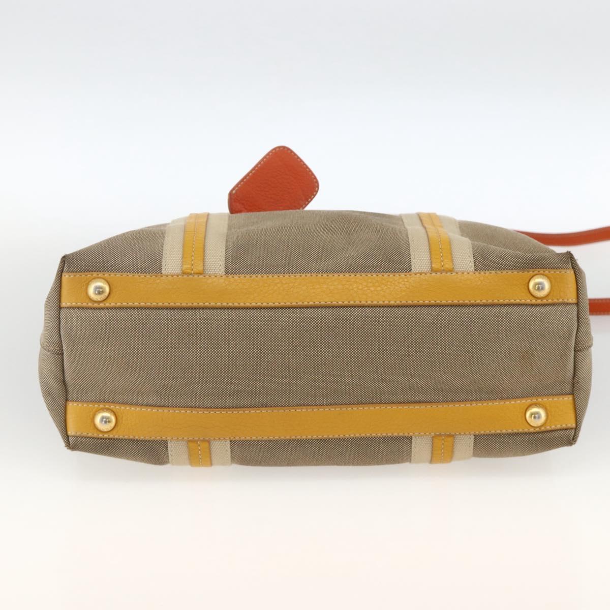PRADA Hand Bag Logo jacquard 2way Beige Gold Auth ka3542