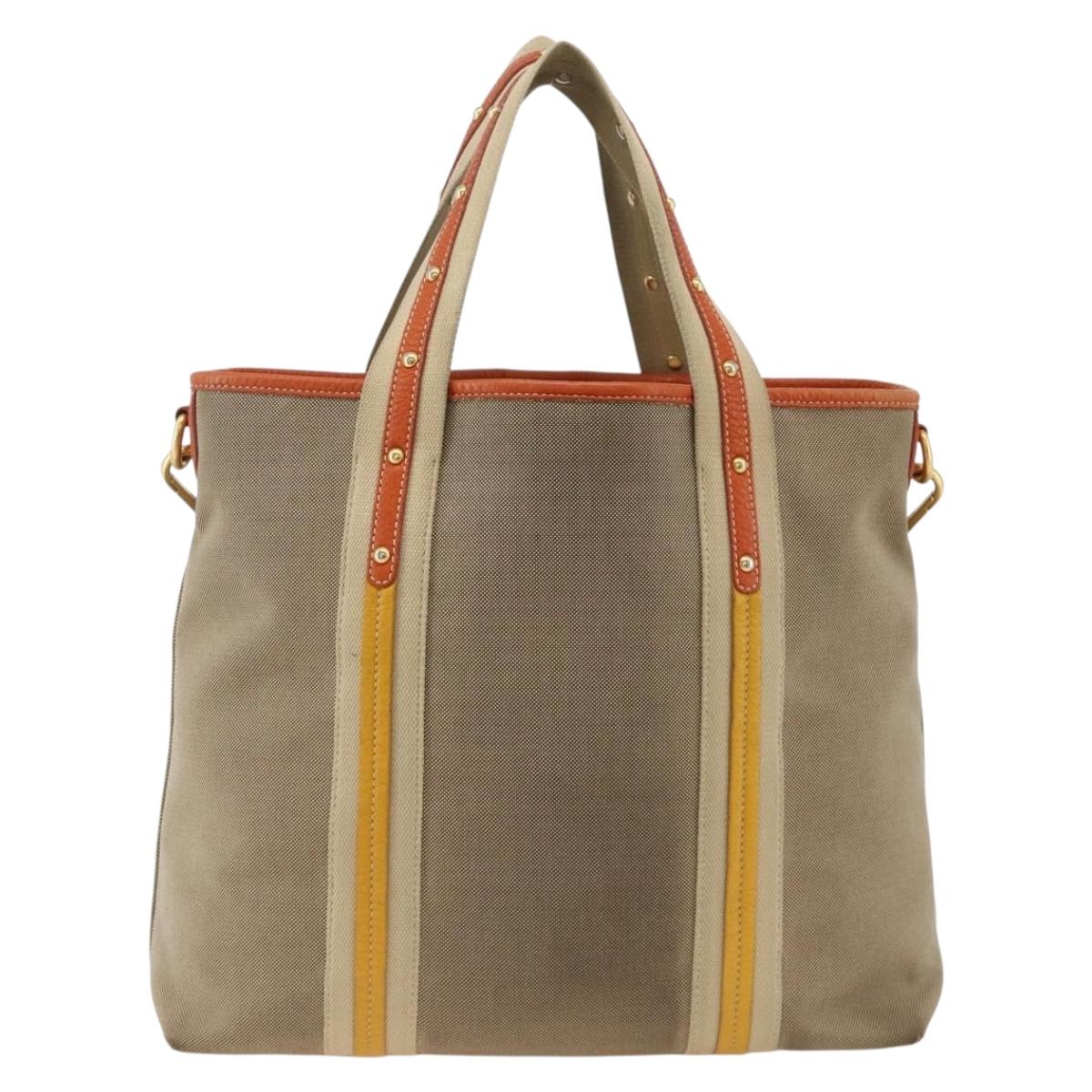 PRADA Hand Bag Logo jacquard 2way Beige Gold Auth ka3542