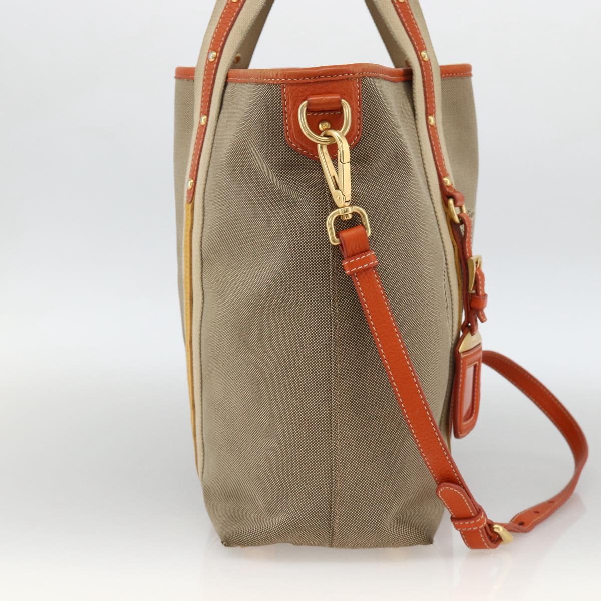PRADA Hand Bag Logo jacquard 2way Beige Gold Auth ka3542