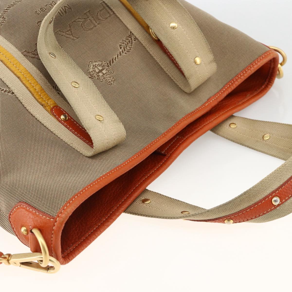 PRADA Hand Bag Logo jacquard 2way Beige Gold Auth ka3542