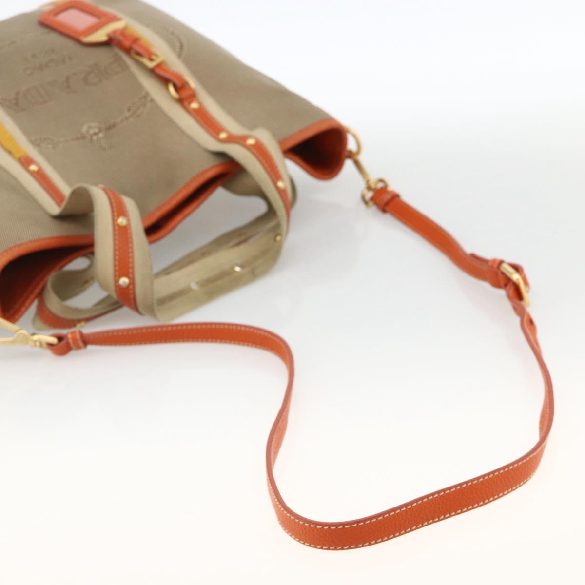 PRADA Hand Bag Logo jacquard 2way Beige Gold Auth ka3542