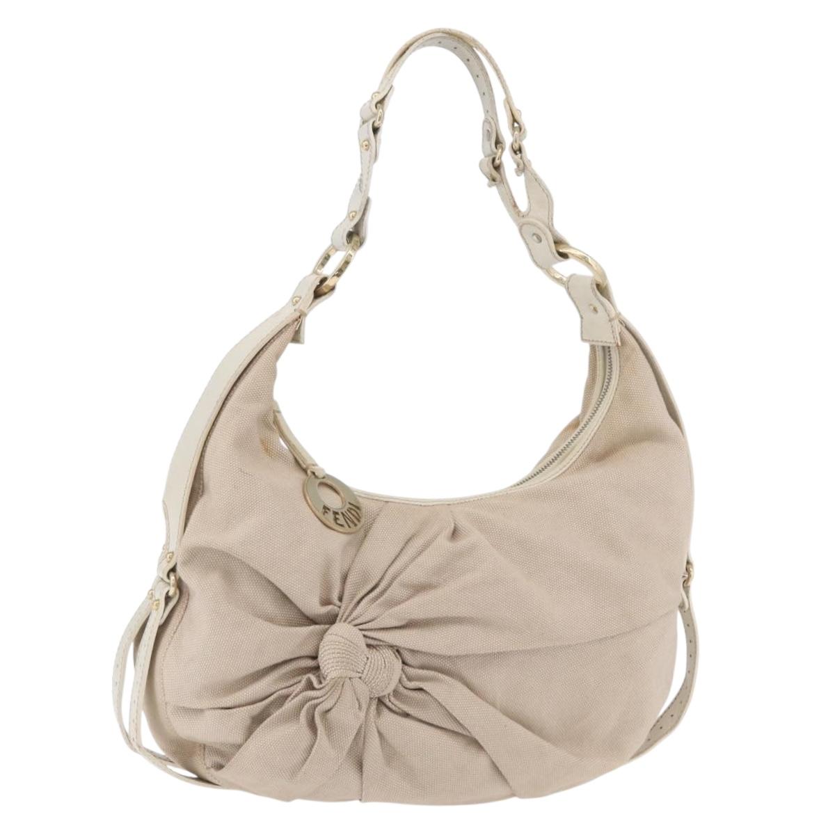 FENDI Shoulder Bag Canvas Leather Beige Gold Auth ka3548