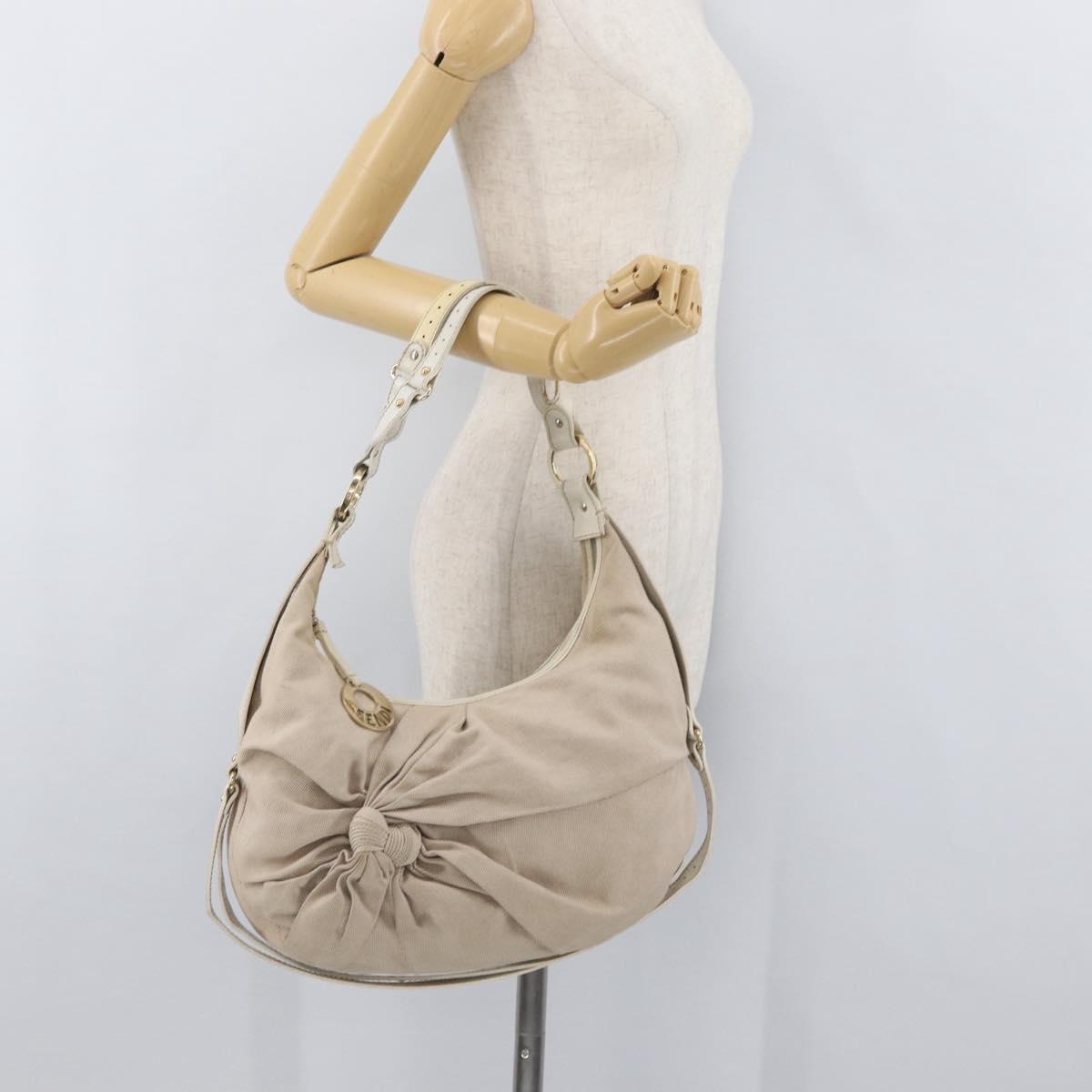 FENDI Shoulder Bag Canvas Leather Beige Gold Auth ka3548