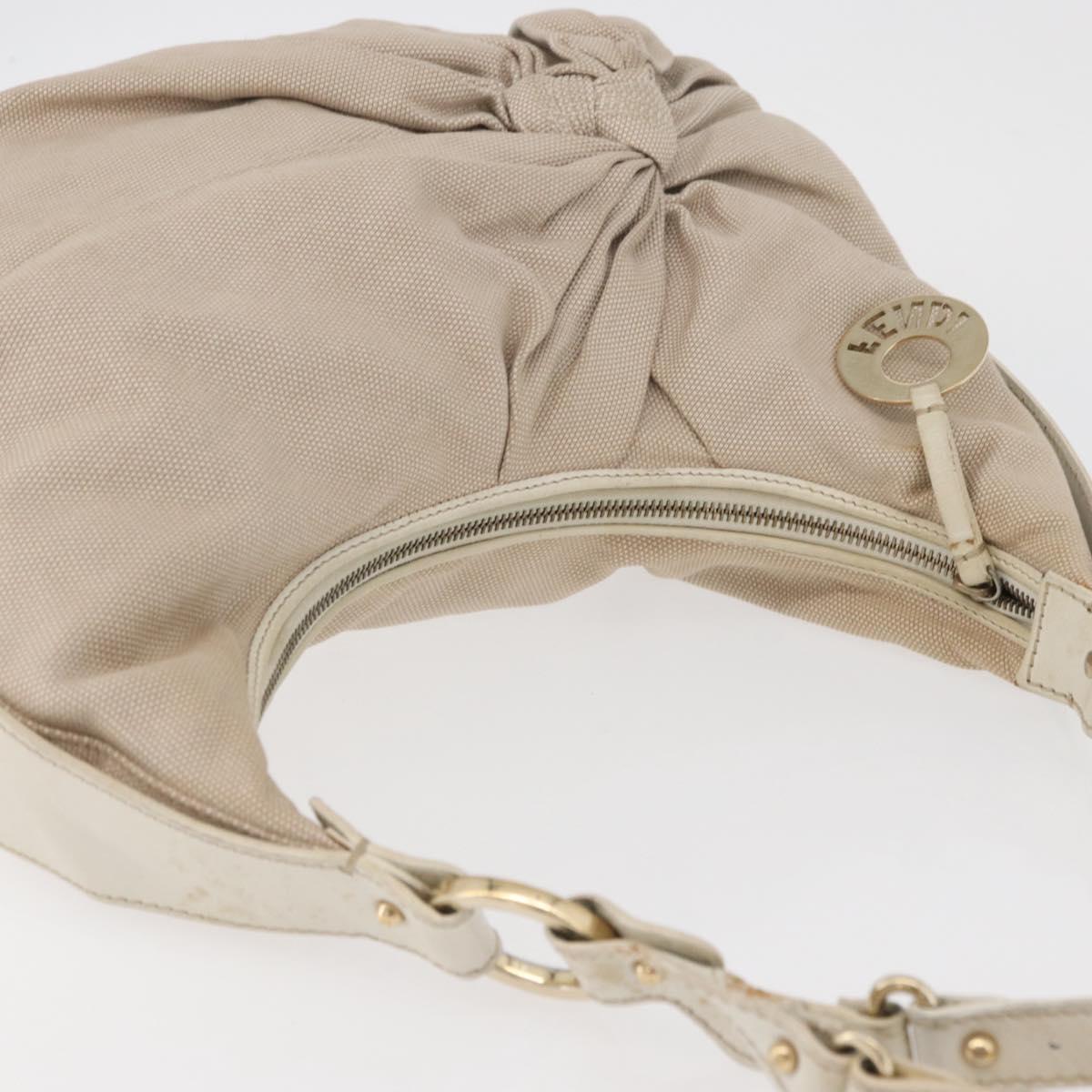 FENDI Shoulder Bag Canvas Leather Beige Gold Auth ka3548