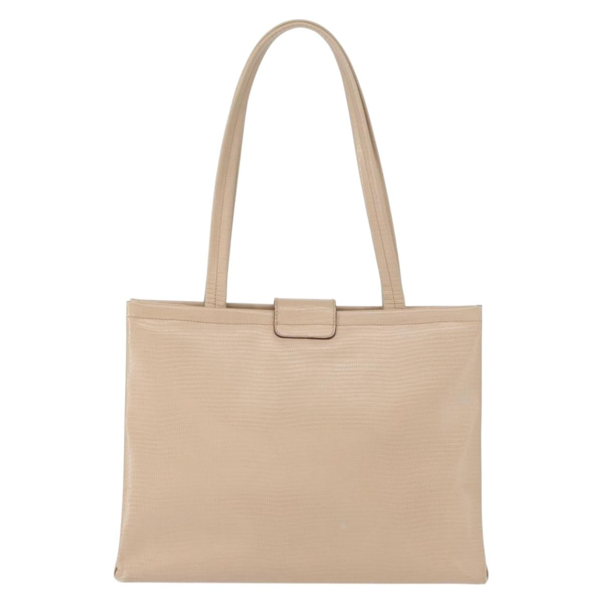 Salvatore Ferragamo Shoulder Bag Leather Beige Gold Auth ka355