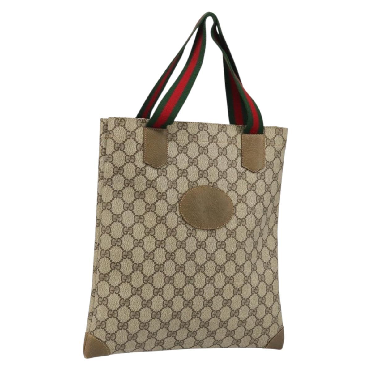 GUCCI GG Supreme Web Sherry Line Tote Bag PVC Beige Red 02 37 1300 Auth ka3550