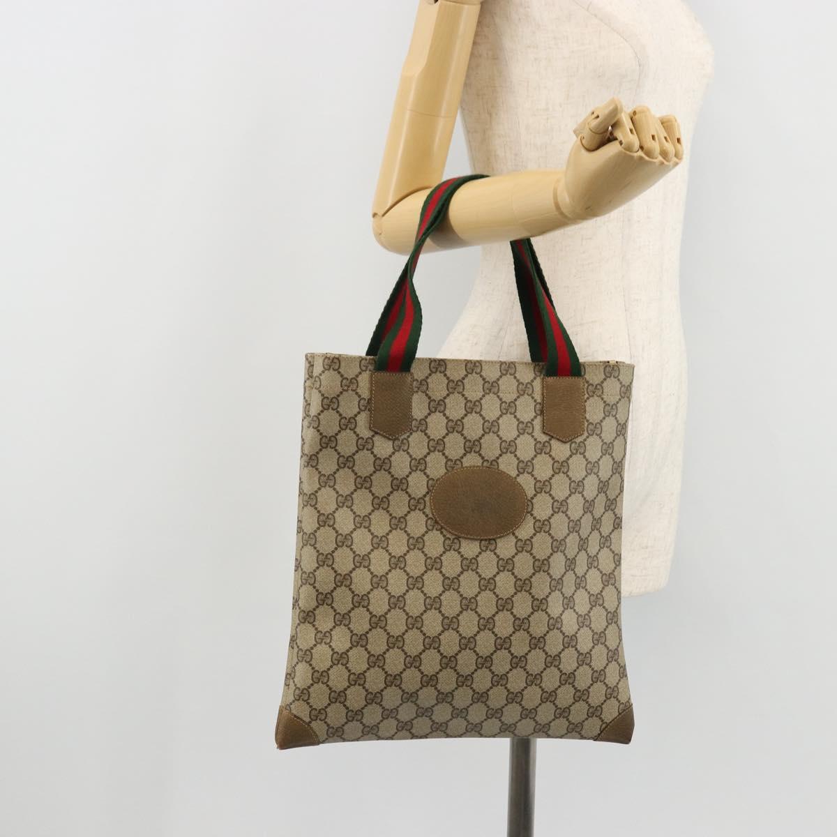 GUCCI GG Supreme Web Sherry Line Tote Bag PVC Beige Red 02 37 1300 Auth ka3550