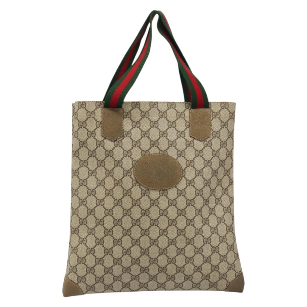 GUCCI GG Supreme Web Sherry Line Tote Bag PVC Beige Red 02 37 1300 Auth ka3550