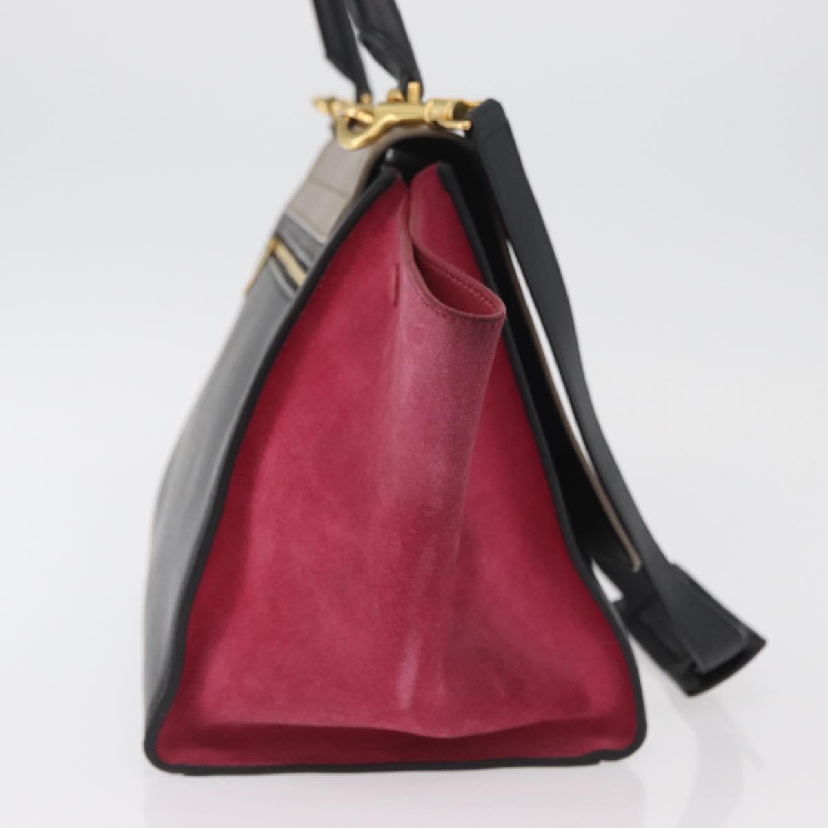 CELINE Trapeze Hand Bag Suede Leather 2way Pink Beige Auth ka3552A