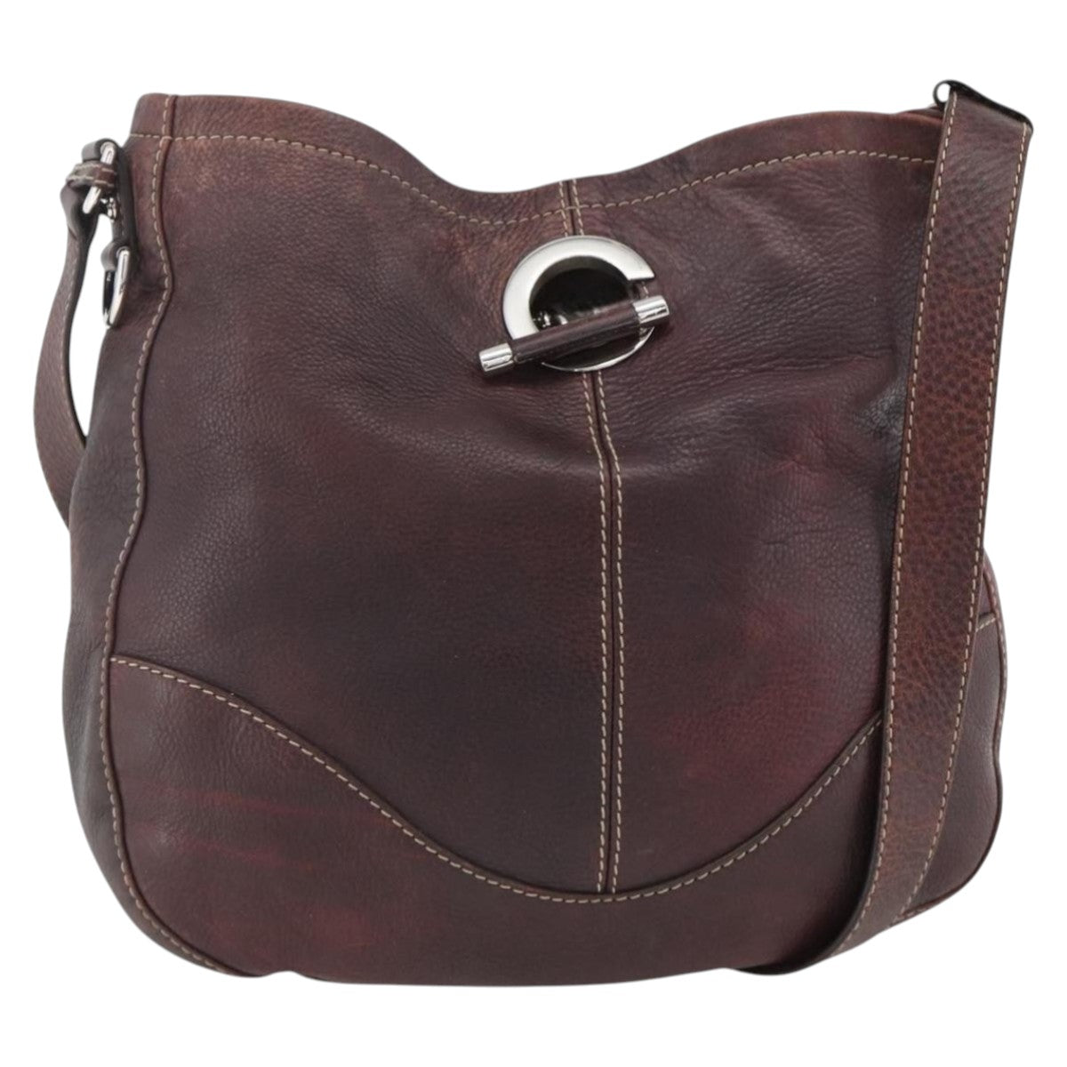 GUCCI Shoulder Bag Leather Wine Red Silver 247393 Auth ka3554