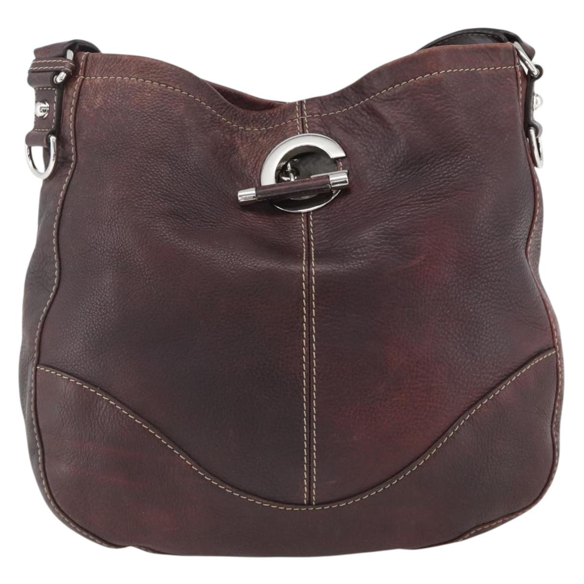 GUCCI Shoulder Bag Leather Wine Red Silver 247393 Auth ka3554