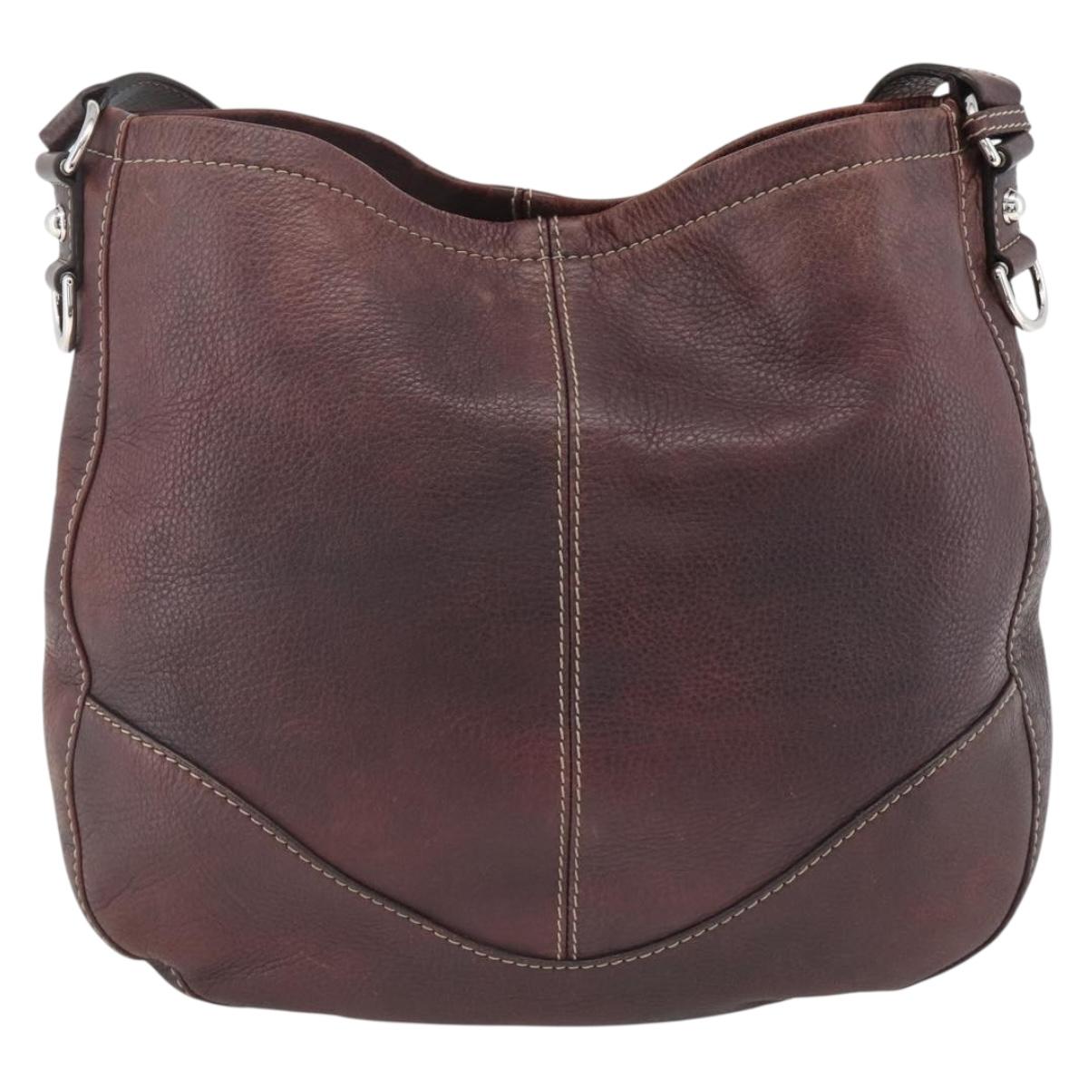 GUCCI Shoulder Bag Leather Wine Red Silver 247393 Auth ka3554