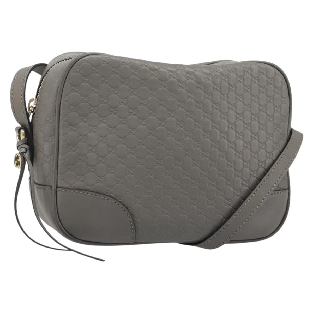 GUCCI Micro Guccissima Shoulder Bag Leather Outlet Gray Gold 449413 Auth ka3559A