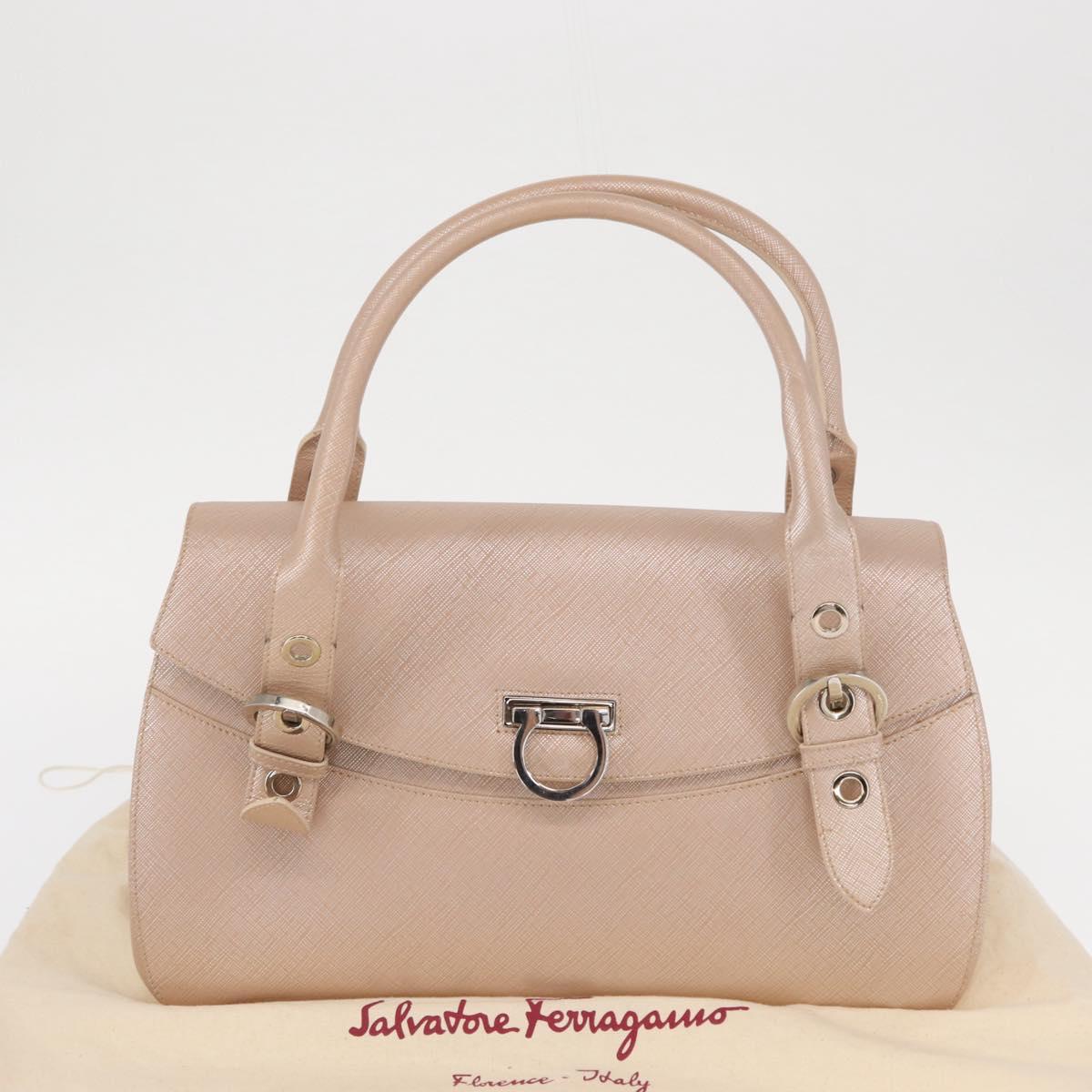 Salvatore Ferragamo Gancini Shoulder Bag Leather Pink Silver Auth ka356
