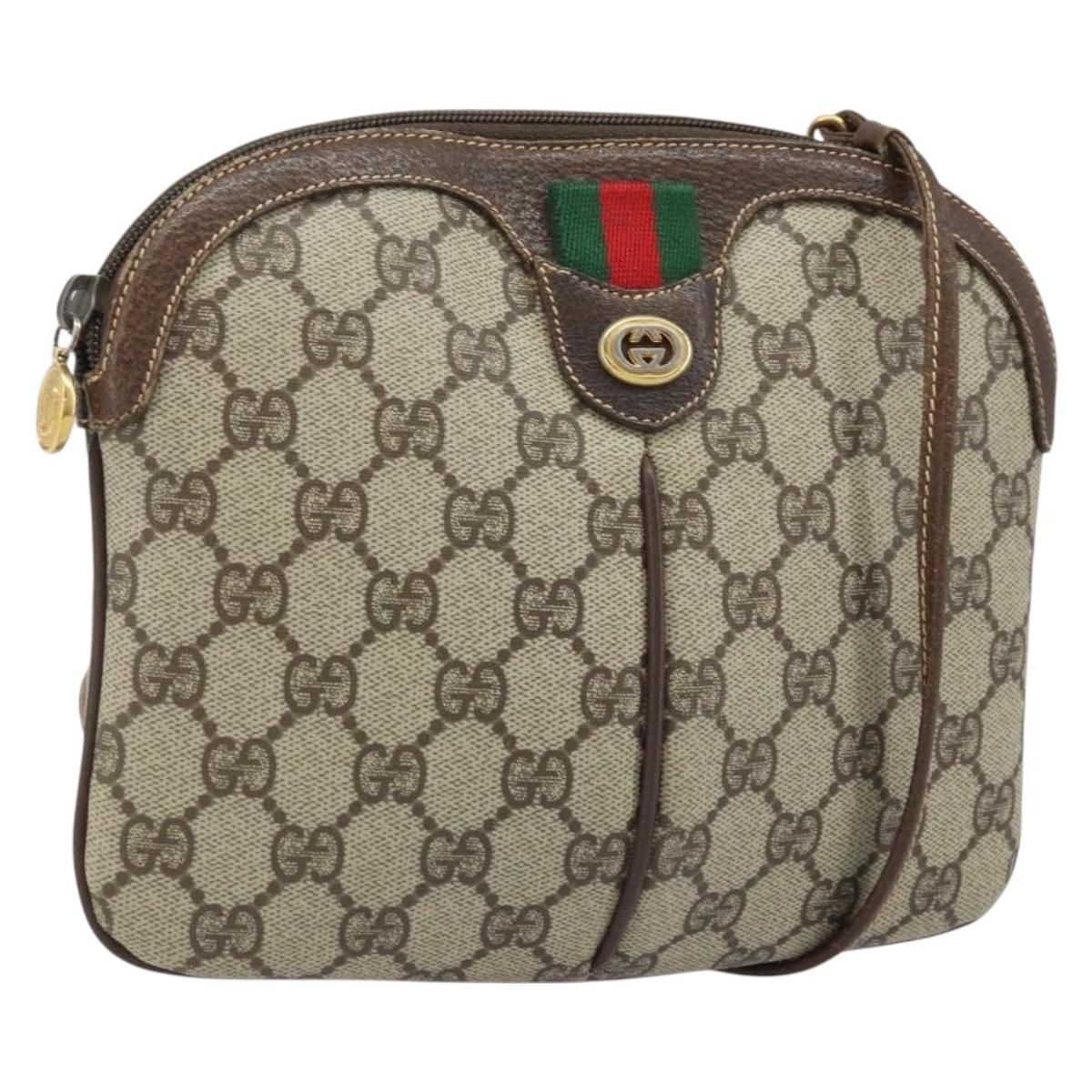 GUCCI GG Supreme Web Sherry Line Bag PVC Beige Gold 904 02 047 Auth ka3560