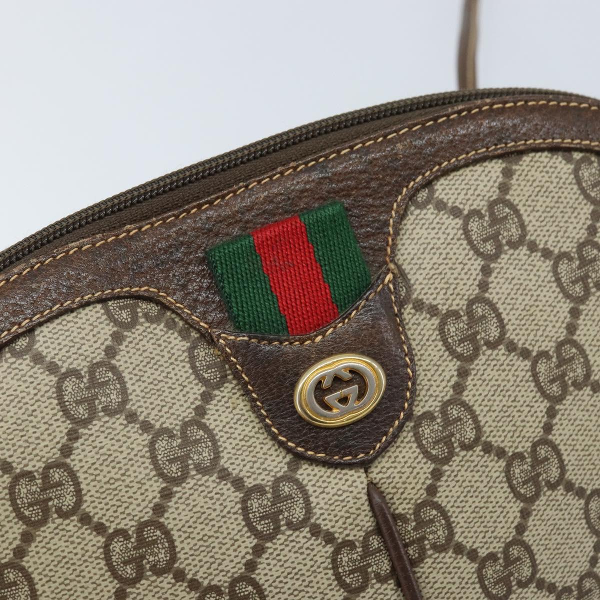 GUCCI GG Supreme Web Sherry Line Bag PVC Beige Gold 904 02 047 Auth ka3560