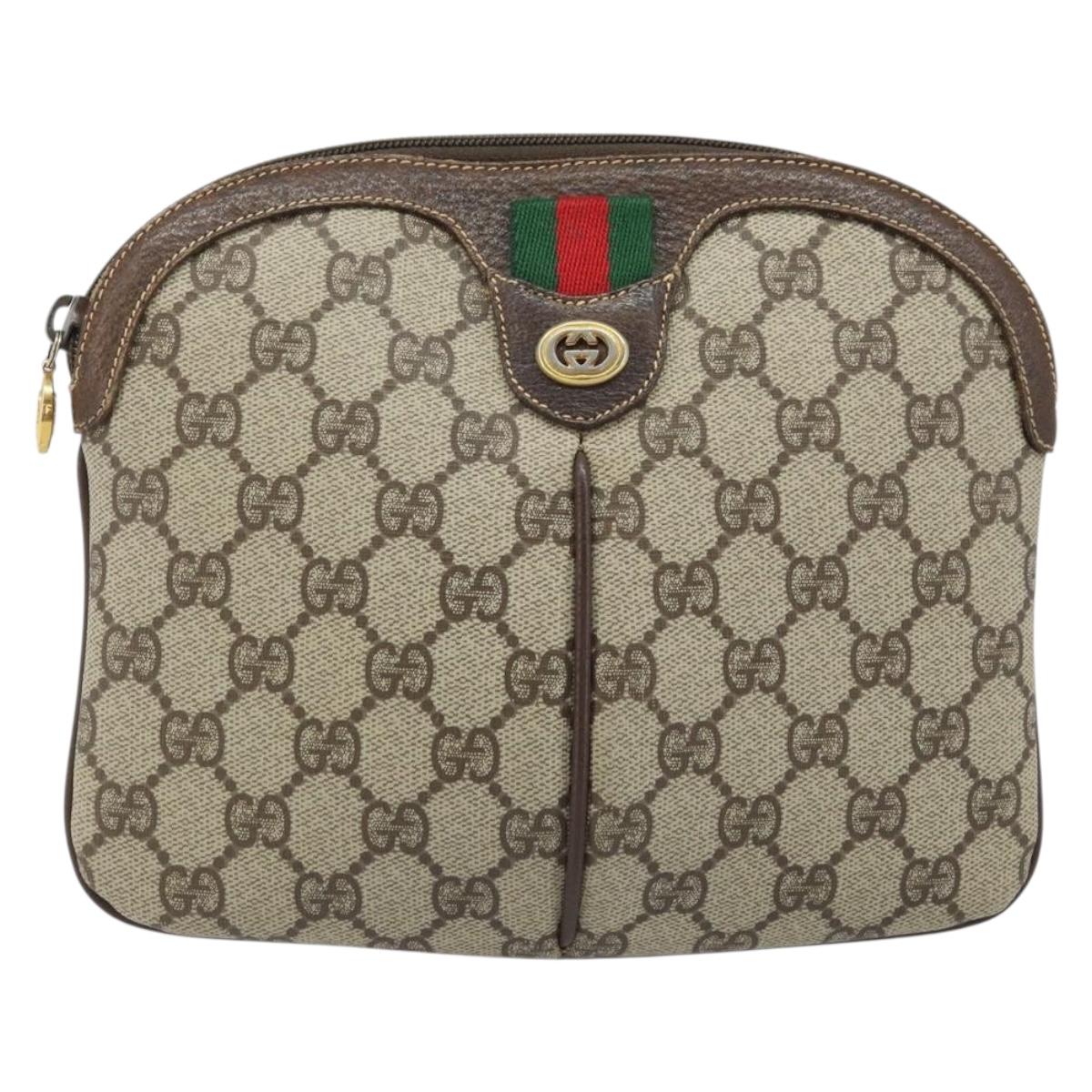 GUCCI GG Supreme Web Sherry Line Bag PVC Beige Gold 904 02 047 Auth ka3560