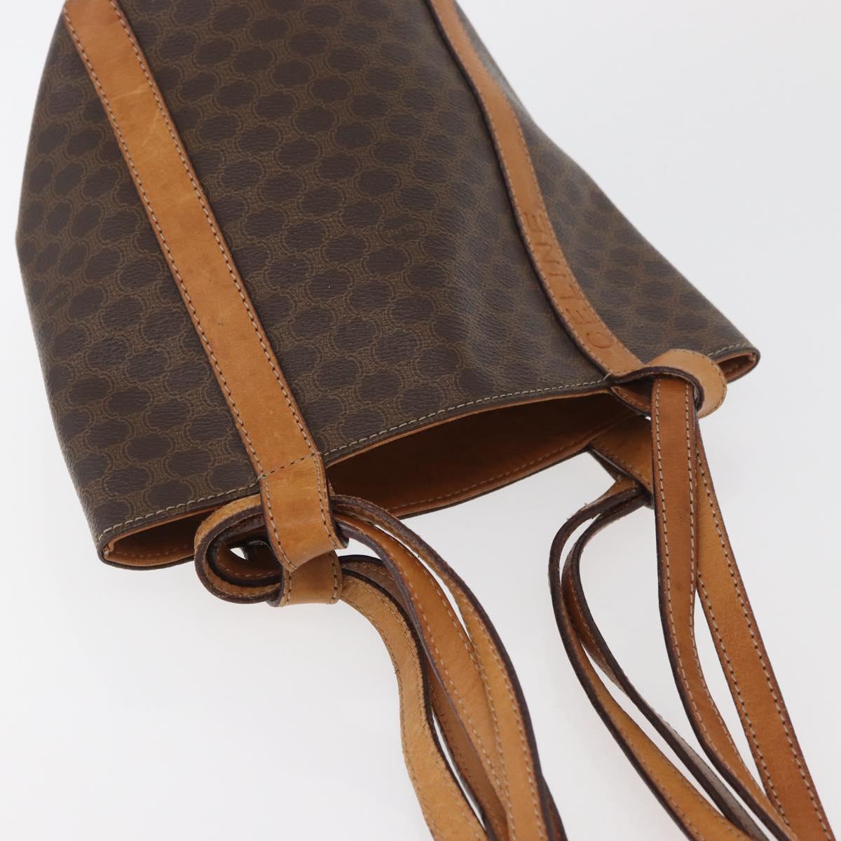CELINE Macadam Canvas Shoulder Bag PVC Leather Brown Gold Auth ka3561