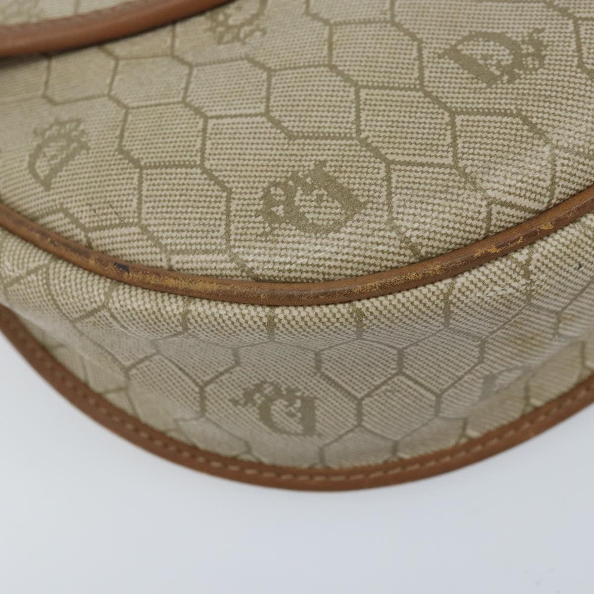 Christian Dior Honeycomb Canvas Shoulder Bag PVC Beige Gold Auth ka3563