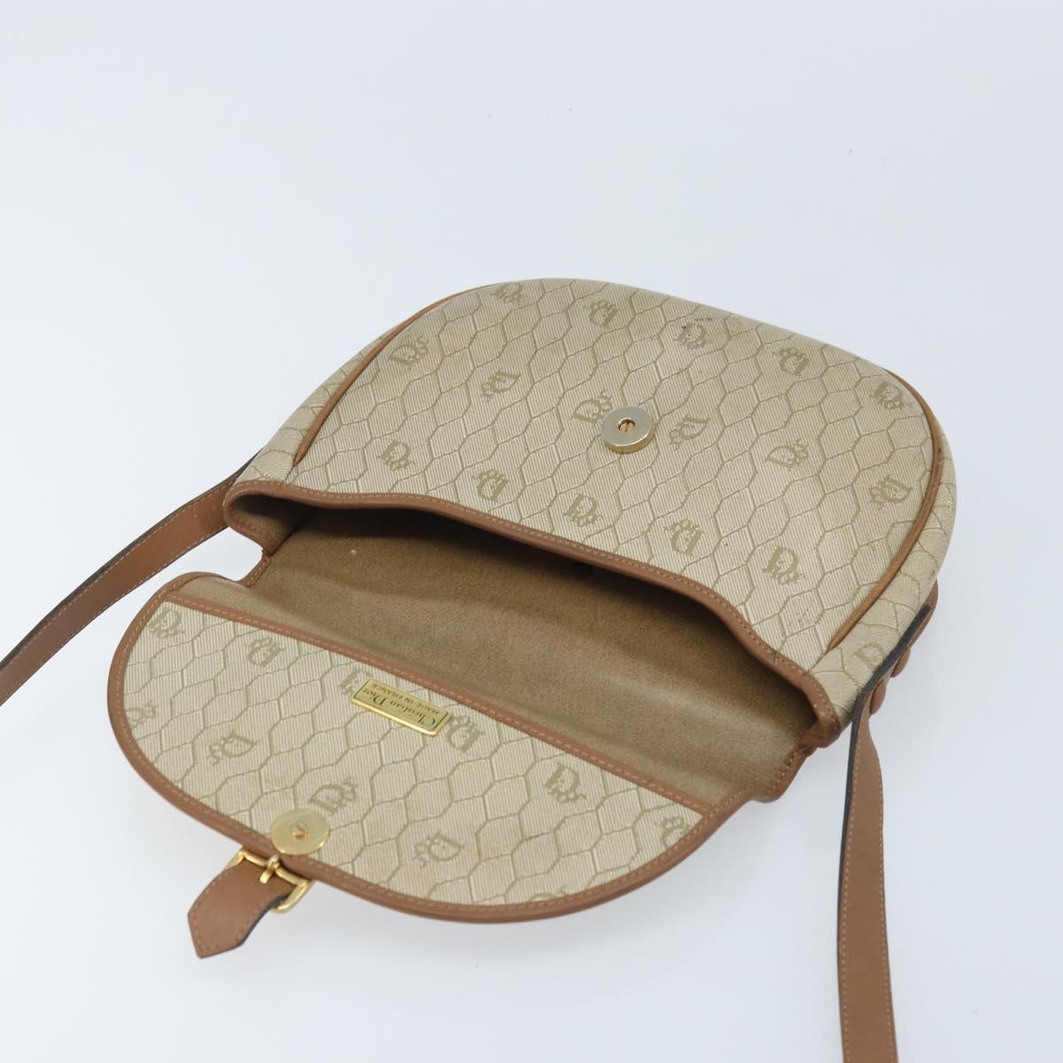 Christian Dior Honeycomb Canvas Shoulder Bag PVC Beige Gold Auth ka3563