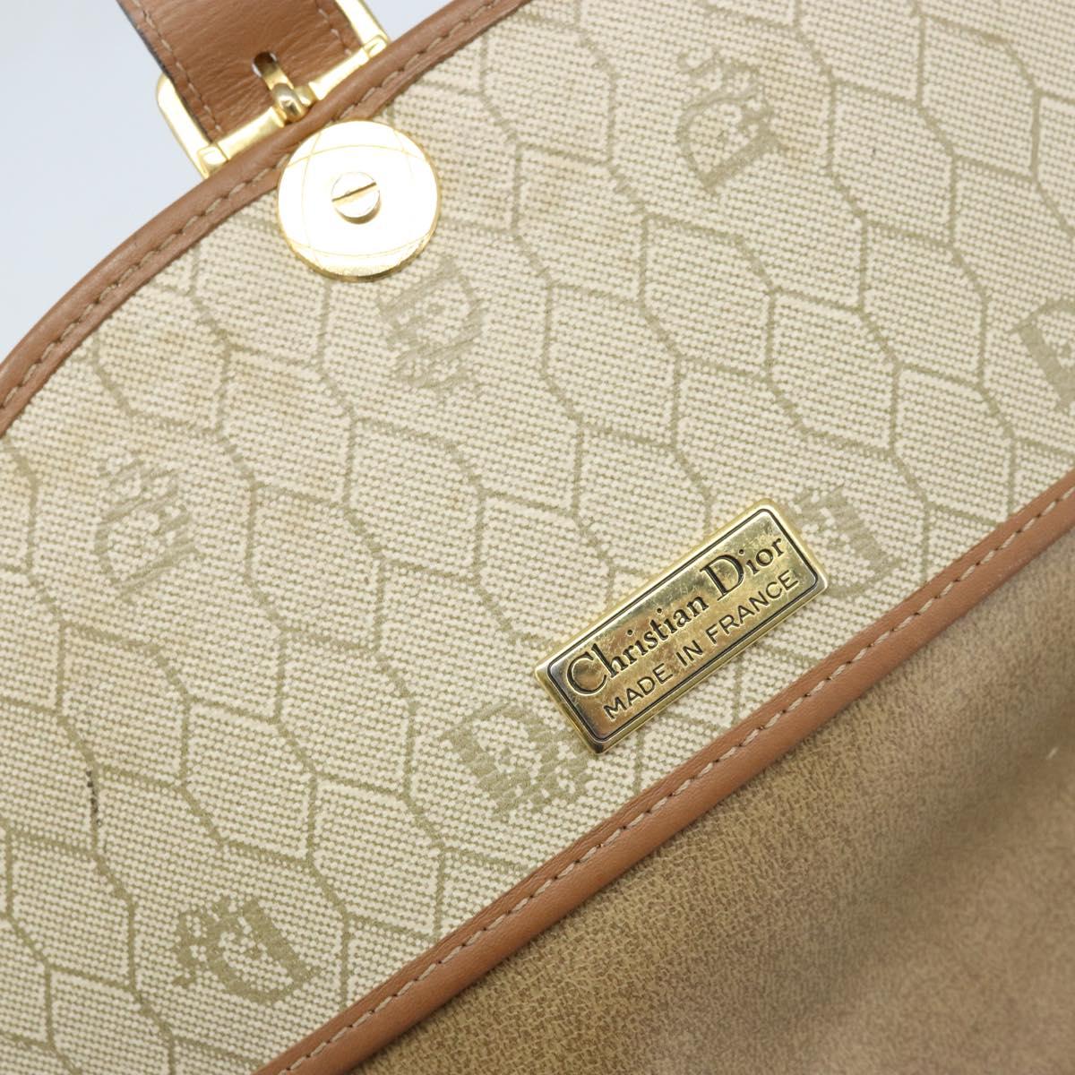 Christian Dior Honeycomb Canvas Shoulder Bag PVC Beige Gold Auth ka3563