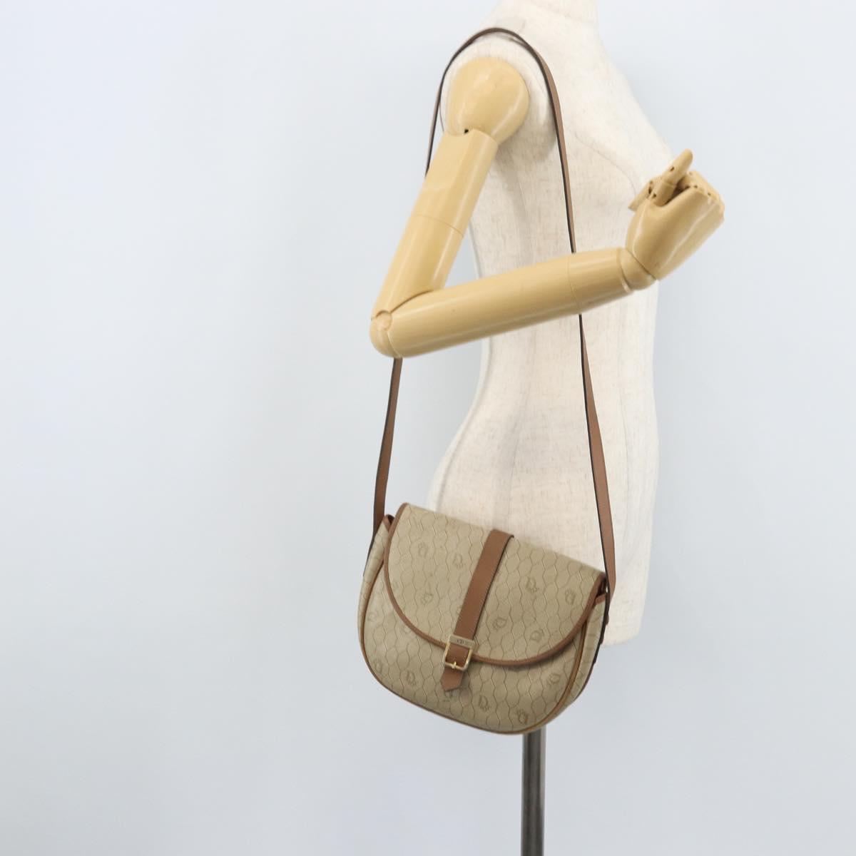 Christian Dior Honeycomb Canvas Shoulder Bag PVC Beige Gold Auth ka3563