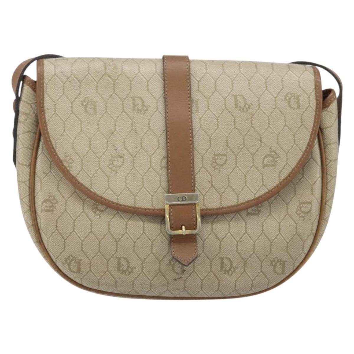 Christian Dior Honeycomb Canvas Shoulder Bag PVC Beige Gold Auth ka3563