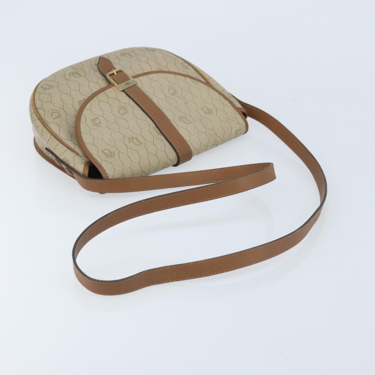 Christian Dior Honeycomb Canvas Shoulder Bag PVC Beige Gold Auth ka3563