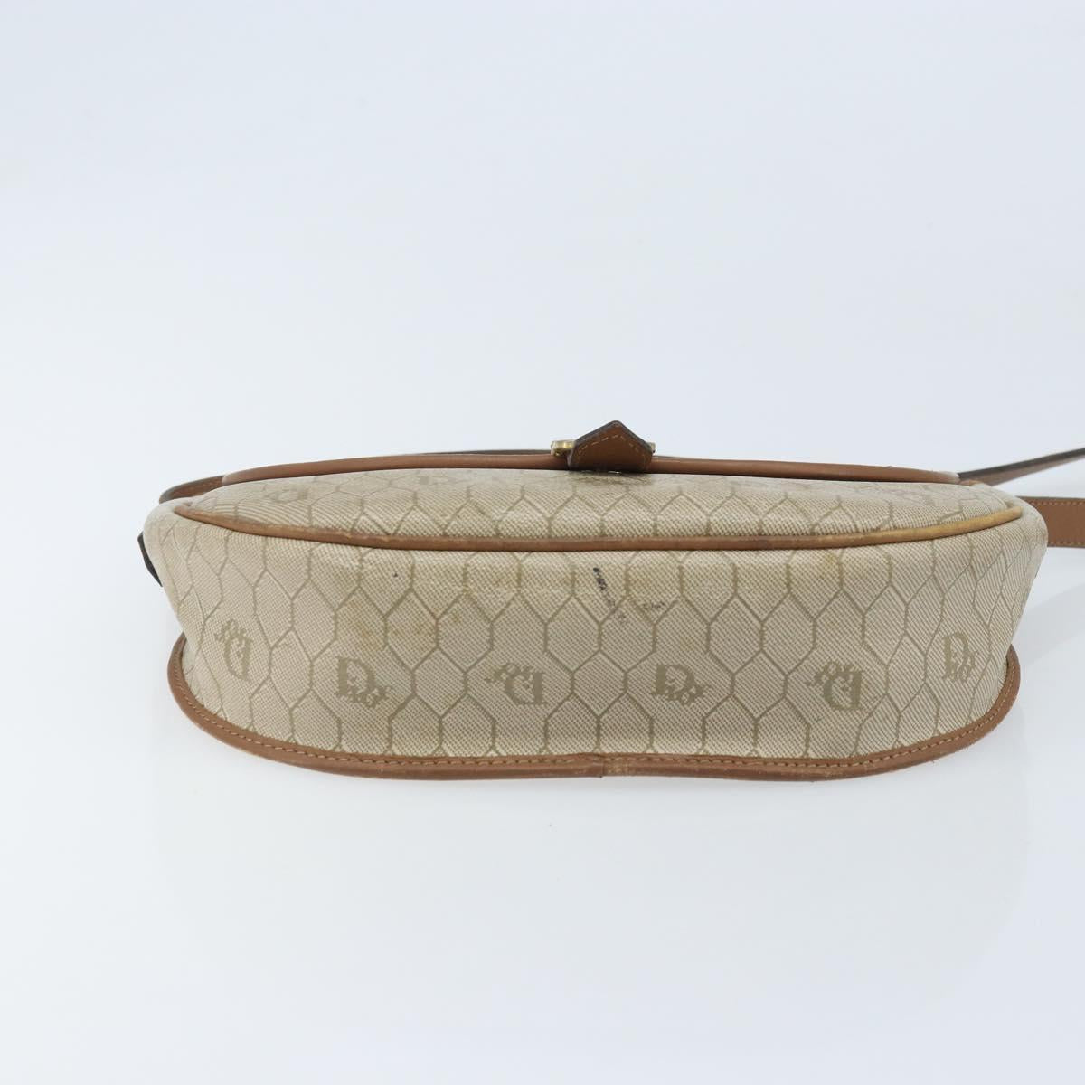 Christian Dior Honeycomb Canvas Shoulder Bag PVC Beige Gold Auth ka3563