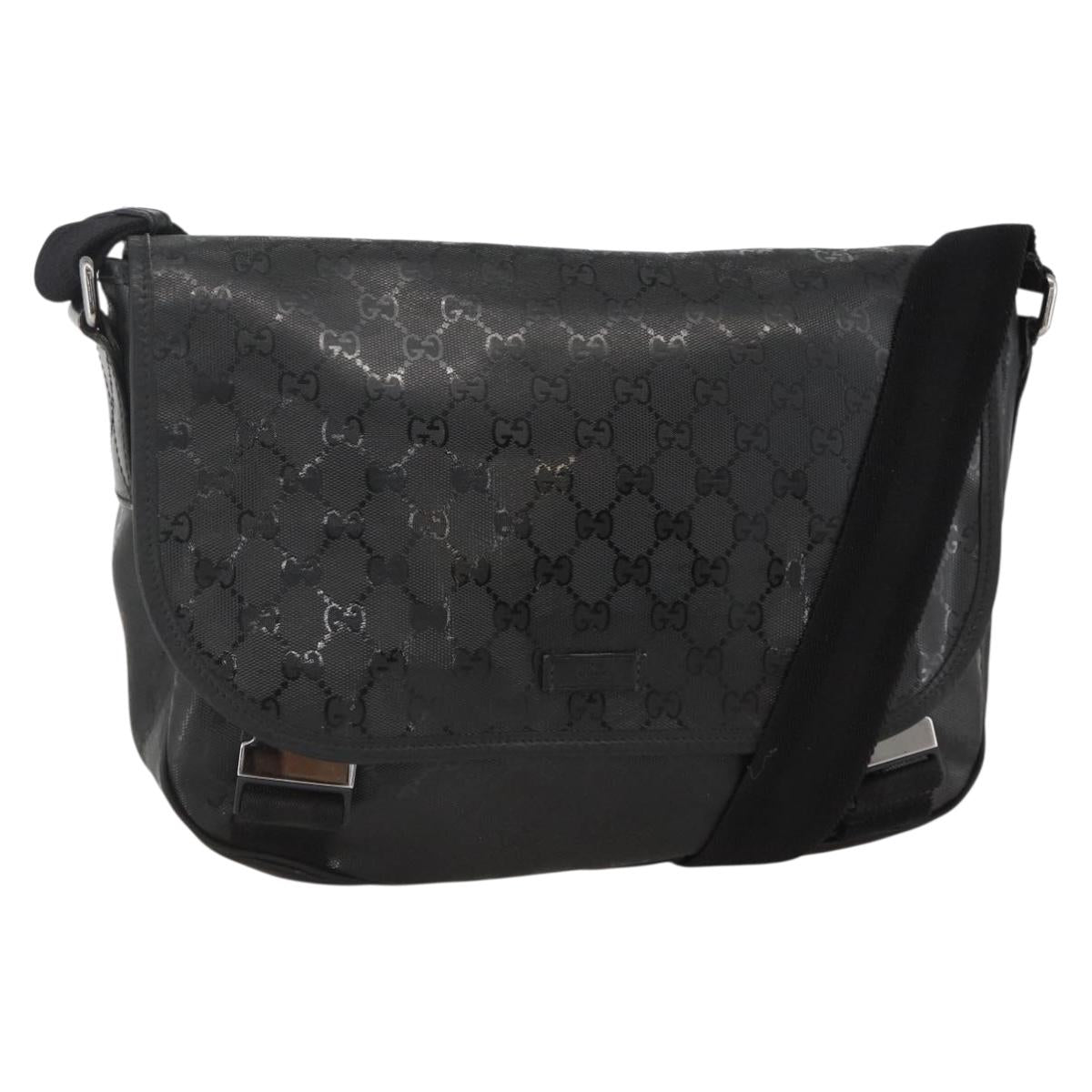 GUCCI GG Implementation Shoulder Bag PVC Black Silver 201732 Auth ka3564