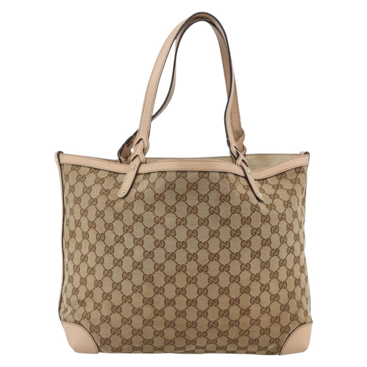 GUCCI GG Canvas Tote Bag Beige Gold 247209 Auth ka3566A