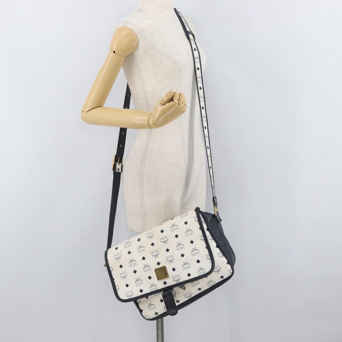 MCM Vicetos Logogram Shoulder Bag PVC Leather White Gold Auth ka3568
