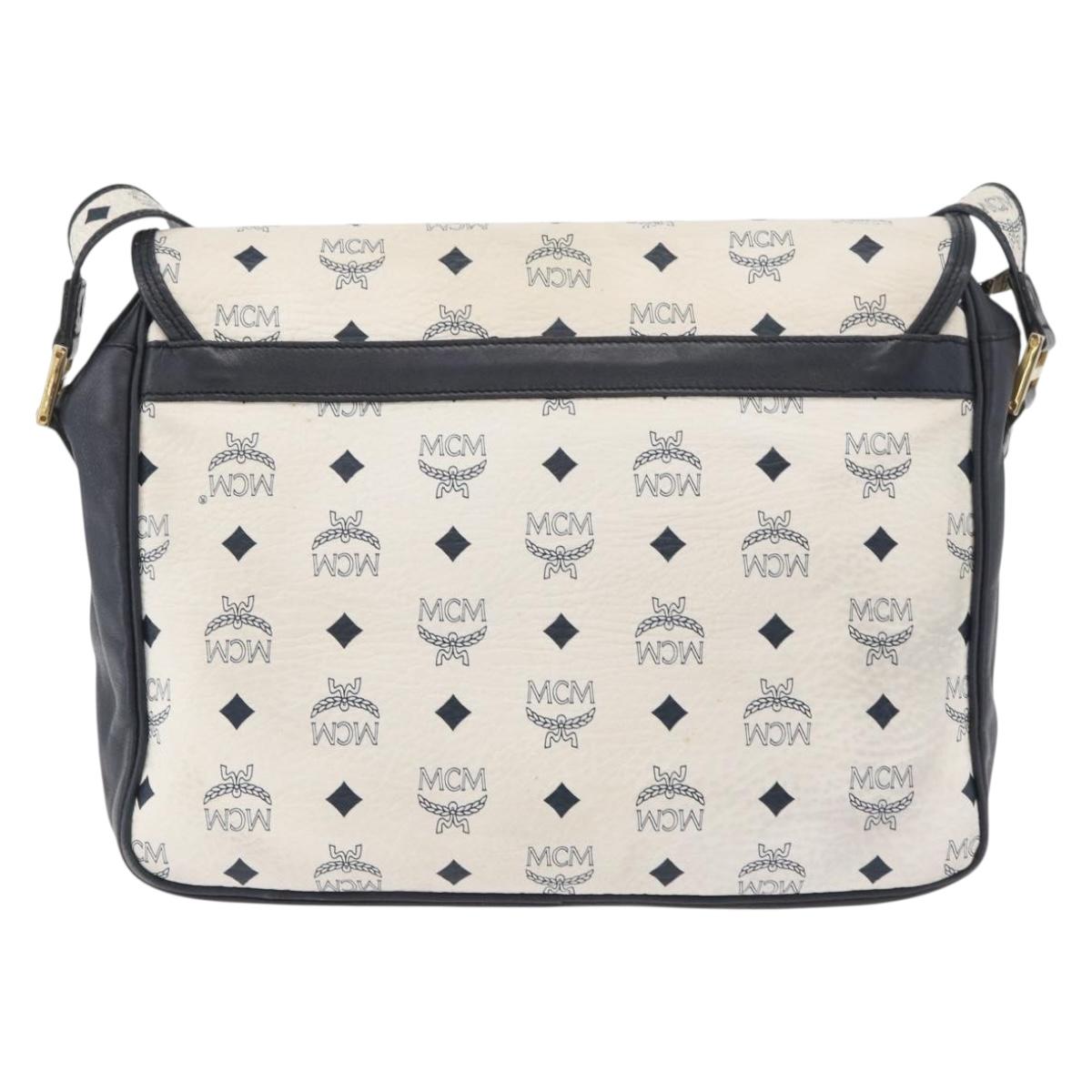 MCM Vicetos Logogram Shoulder Bag PVC Leather White Gold Auth ka3568