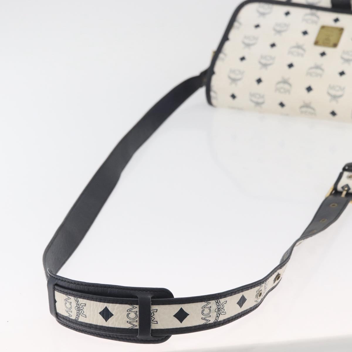 MCM Vicetos Logogram Shoulder Bag PVC Leather White Gold Auth ka3568