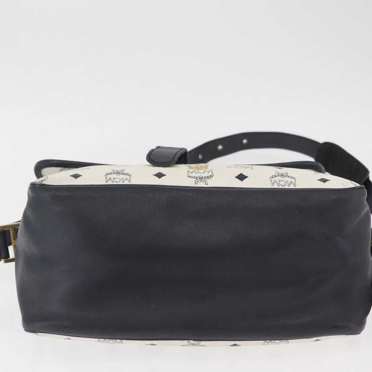 MCM Vicetos Logogram Shoulder Bag PVC Leather White Gold Auth ka3568