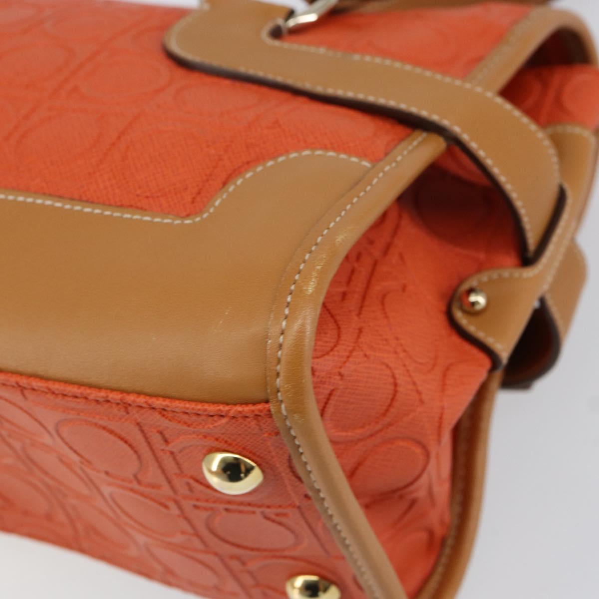 Salvatore Ferragamo Gancini Shoulder Bag PVC Leather Orange Gold Auth ka357