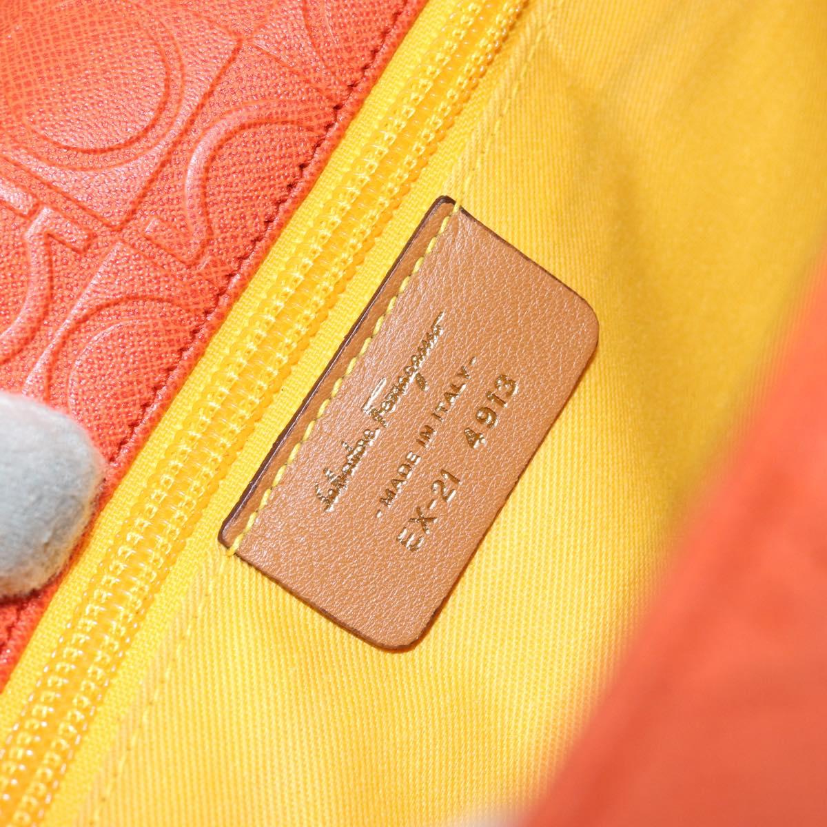 Salvatore Ferragamo Gancini Shoulder Bag PVC Leather Orange Gold Auth ka357