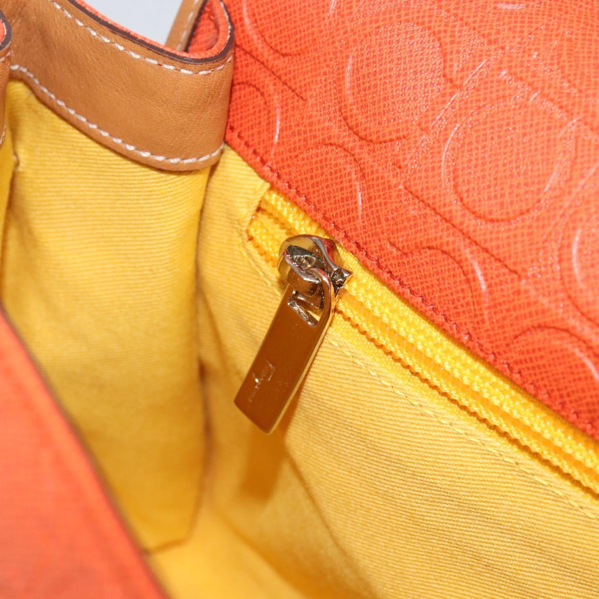 Salvatore Ferragamo Gancini Shoulder Bag PVC Leather Orange Gold Auth ka357