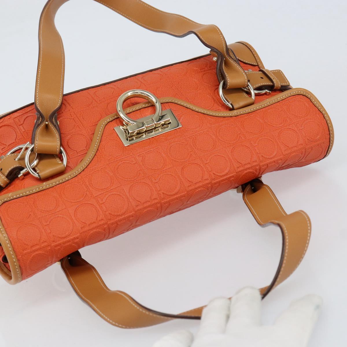 Salvatore Ferragamo Gancini Shoulder Bag PVC Leather Orange Gold Auth ka357