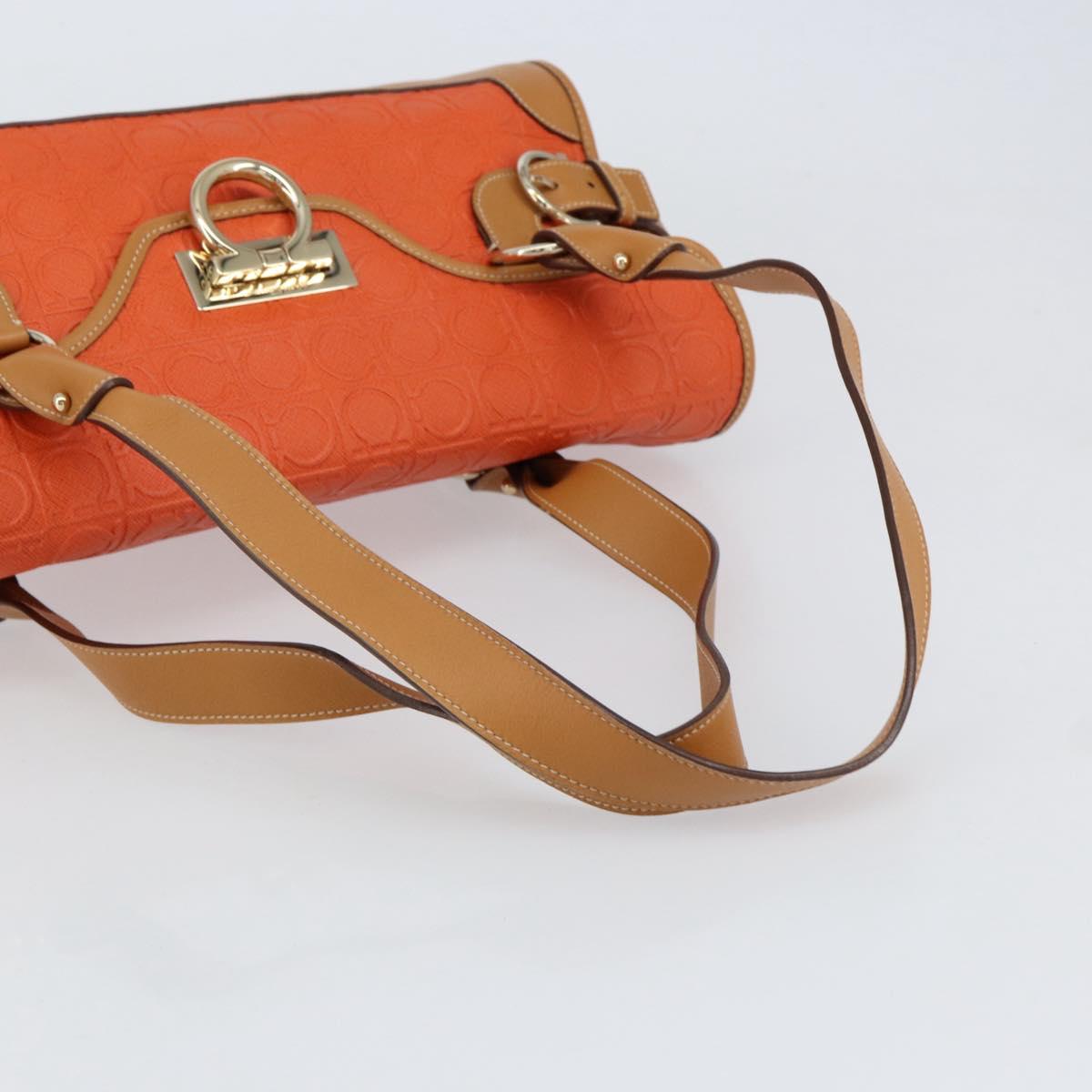 Salvatore Ferragamo Gancini Shoulder Bag PVC Leather Orange Gold Auth ka357