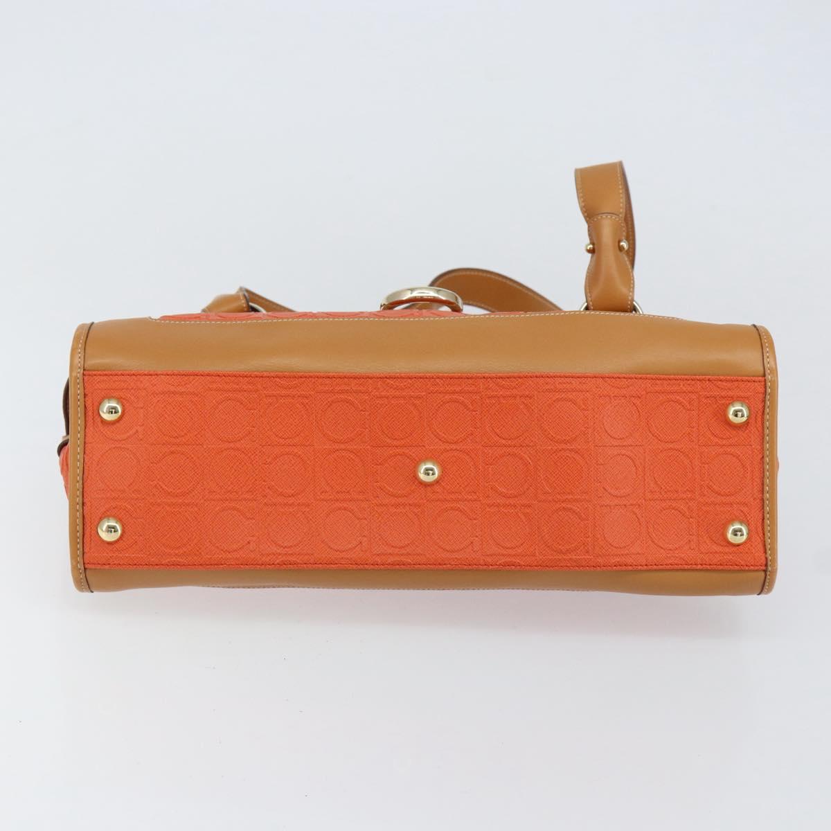 Salvatore Ferragamo Gancini Shoulder Bag PVC Leather Orange Gold Auth ka357