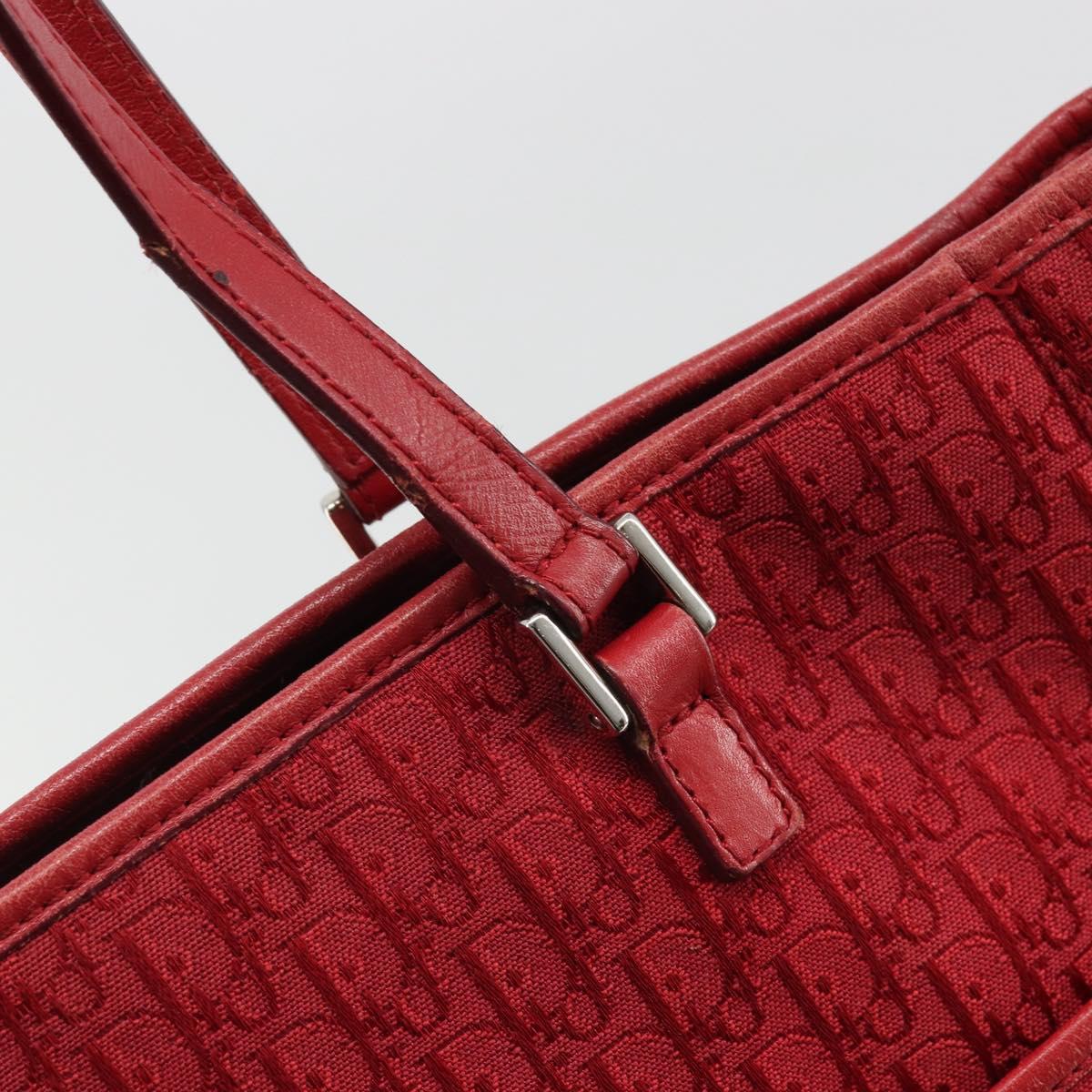 Christian Dior Trotter Canvas Tote Bag Red Silver Auth ka3572