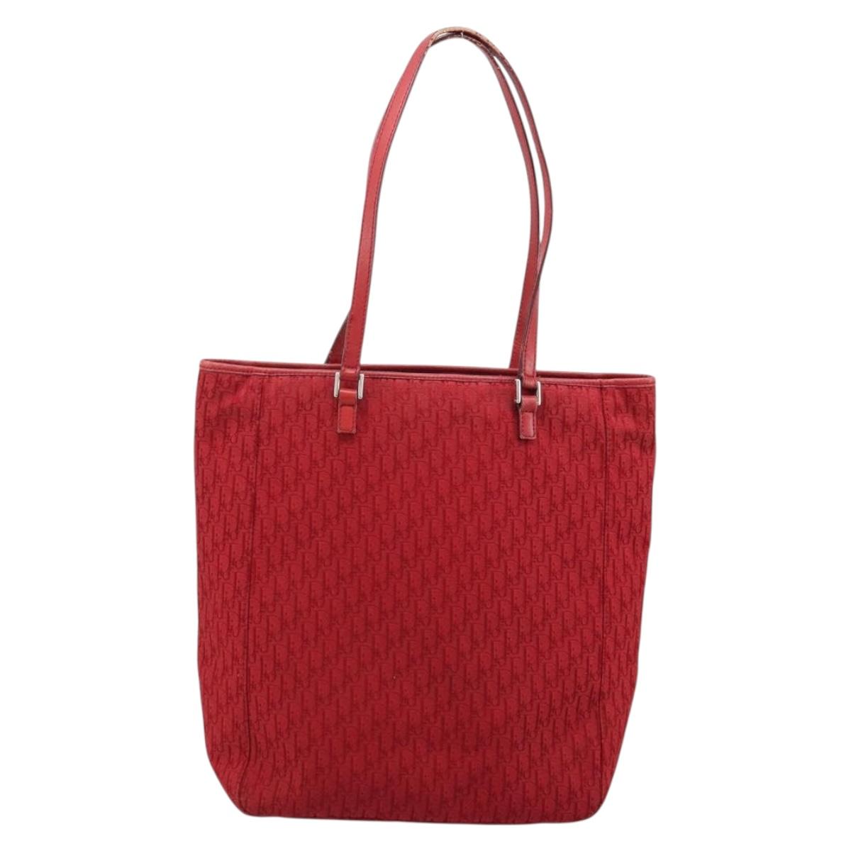 Christian Dior Trotter Canvas Tote Bag Red Silver Auth ka3572