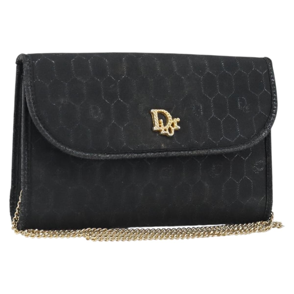 Christian Dior Honeycomb Canvas Chain Shoulder Bag PVC Black Gold Auth ka3574